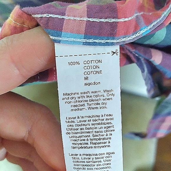 Gap Factory Pink Green and Blue Plaid Classic Fit Button Up Shirt Size Large - Picture 10 of 10